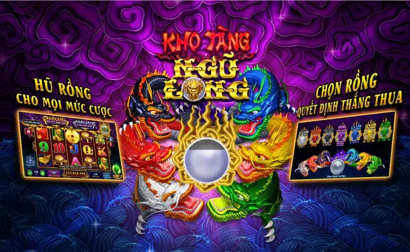 Kho Tàng Ngũ Long nổ hũ thần tốc với hiệu ứng rồng vàng tuyệt đẹp.